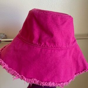 Hot Pink Frayed Denim Bucket Hat